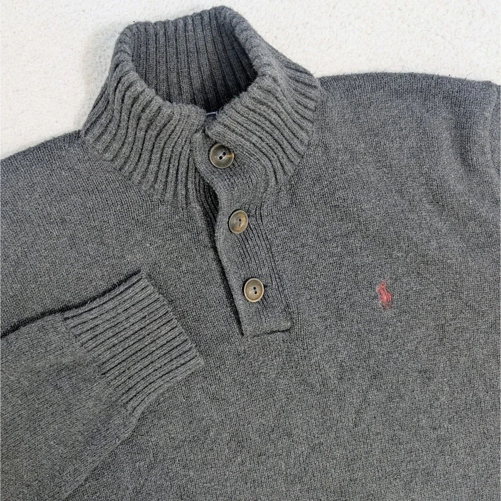 Polo by Ralph Lauren Gray Knit High Neck Button Sweater Size M